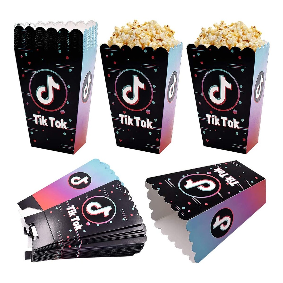 Set da 24 scatole Popcorn Tik Tok, Musically Party