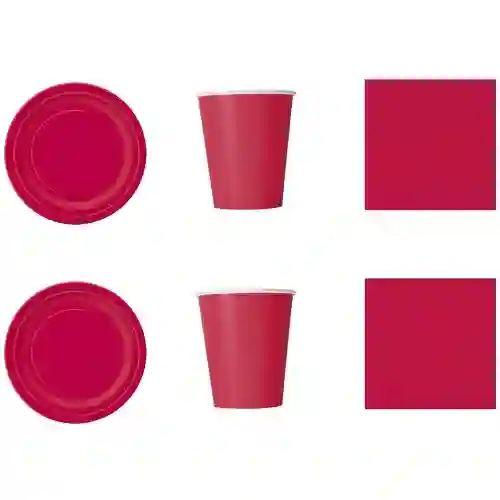 Kit per 48 invitati festa tinta unita rossa, articoli riciclabili, coordinato tavola
