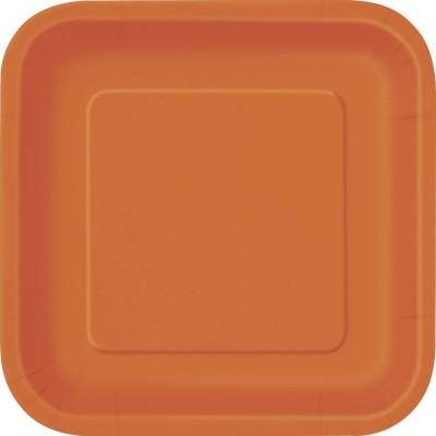 Set da 16 Piatti quadrati arancioni di plastica, per feste di compleanno o aperitivi