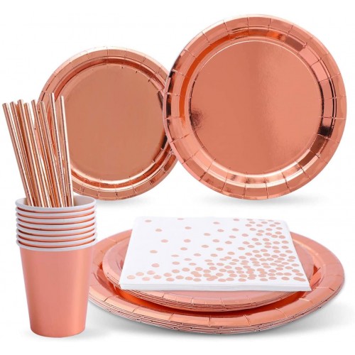 Kit festa per 8 persone rosa gold, coordinato tavola elegante e chic