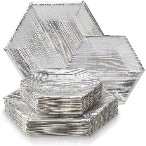 Set da 36 piatti in legno argento, per feste Chic