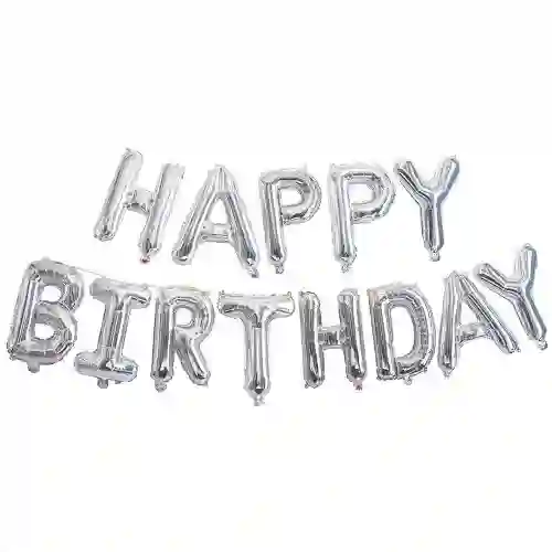 Set palloncini argento scritta Happy Birthday, 8 palloncini, per feste chic