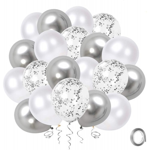 Set da 50 palloncini argento in lattice, composizione per feste Chic