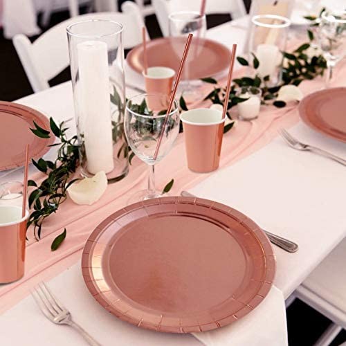 Set da 60 piatti rosa gold da 23 cm, in cartoncino, per feste