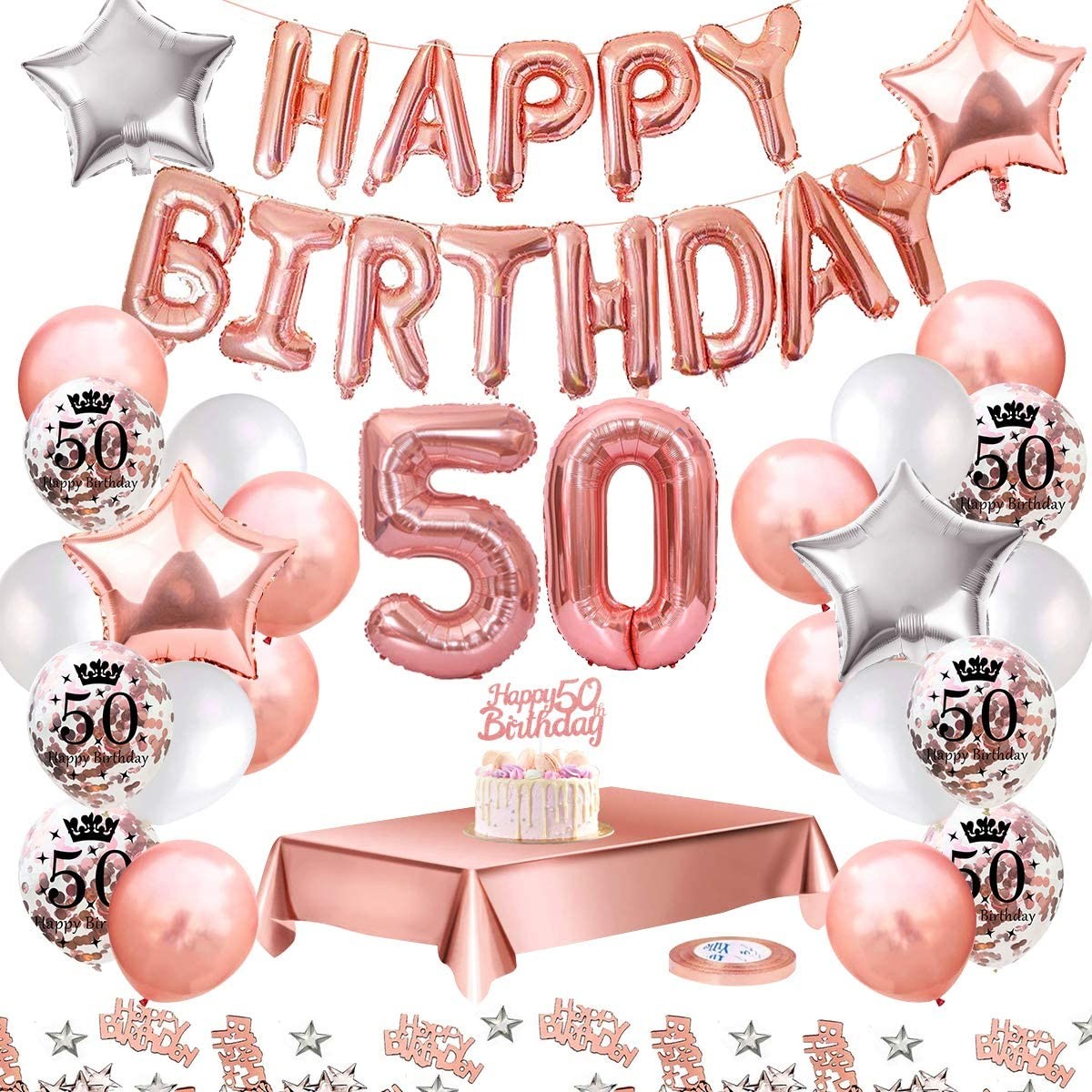 JeVenis 38 pezzi Decorazioni per il cinquantesimo compleanno in oro rosa Articoli per feste Numero 50 Palloncini per compleanno Palloncino per buon compleanno 