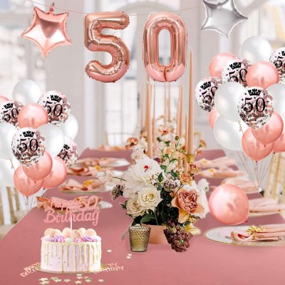 Kit Palloncini Compleanno 50 Anni Rosa Gold, per feste