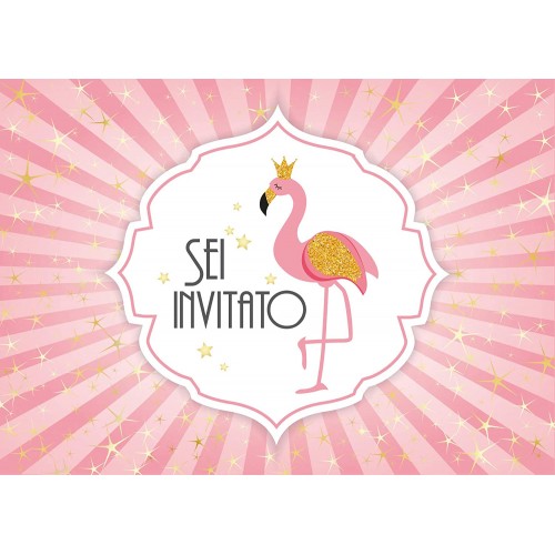 Set da 10 inviti per compleanno motivo Fenicottero rosa, per bambine