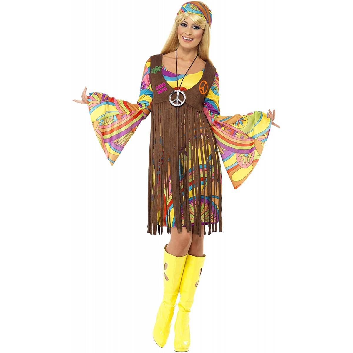 Costume Hippie per adulti, anni 60, da donna, per carnevale e feste