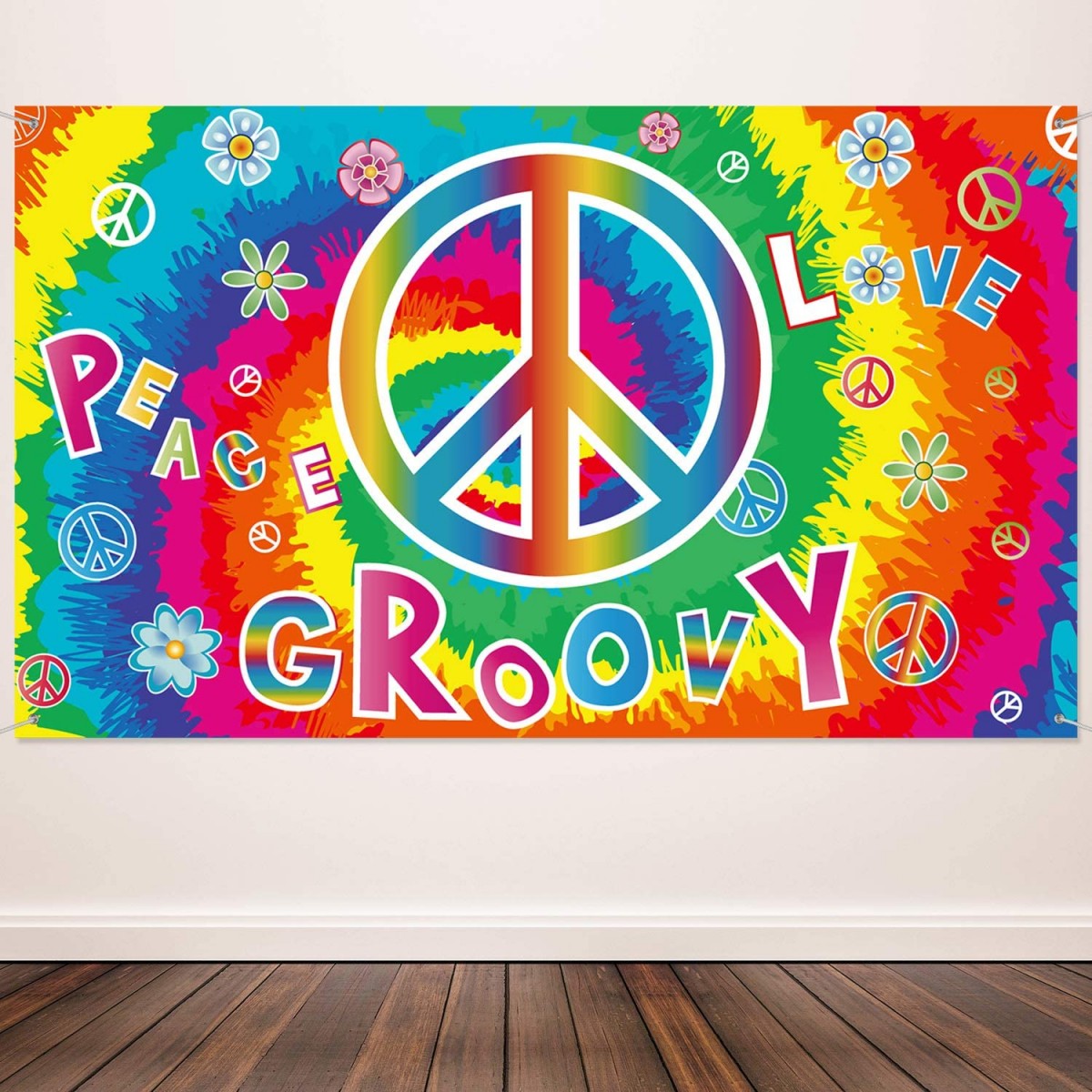 72,8 x 43,3 Pollici Groovy Sfondo degli Anni 60 Decorazione Murale Banner con Sfondo Fotografico con Corda per Hippie Tema Groovy Party Decorazioni per Feste Anni 60 