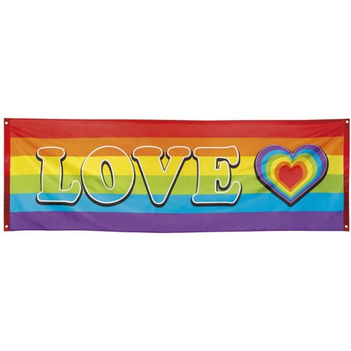 Striscione tema arcobaleno, Love, Hippie da 220 x 74cm, in PVC
