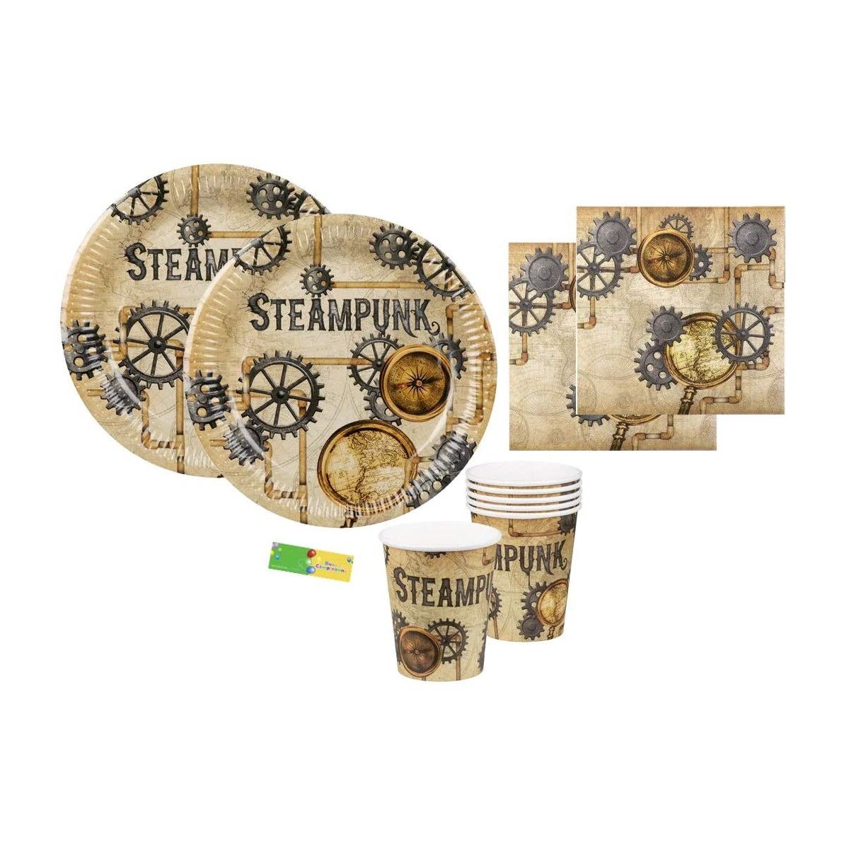 Kit festa per 16 persone tema Steatpunk, ingranaggi meccanici