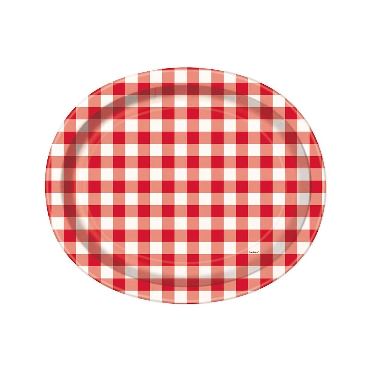 Set da 8 piatti di carta ovali a quadretti rossi, per feste