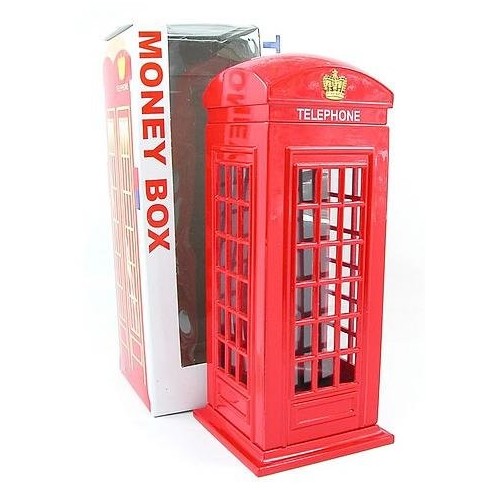 Londra Souvenir metallo pressofuso con parti in plastica Red Telephone Box Money Box