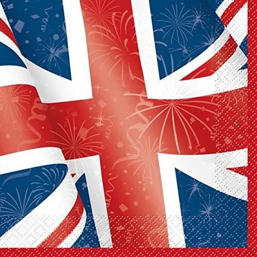 Set da 16 tovaglioli British, con bandiera Inglese, per feste