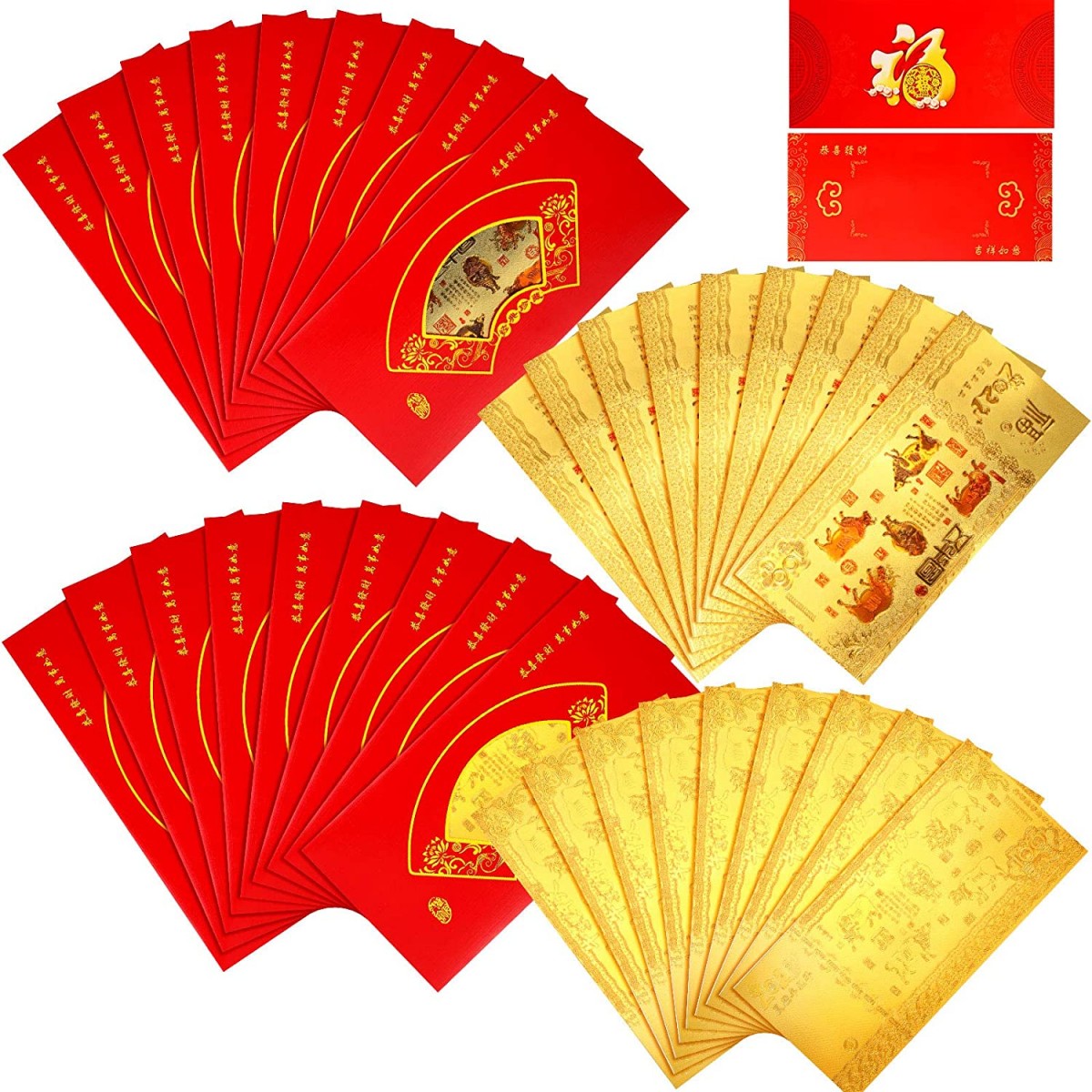 Set da 72 Biglietti d'auguri Lamina d'oro capodanno Cinese