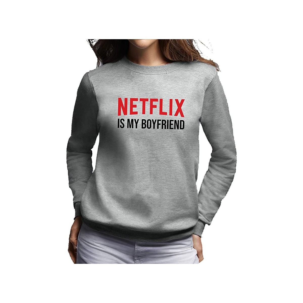 Felpa Netflix da donna, colore grigio chiaro, invernale