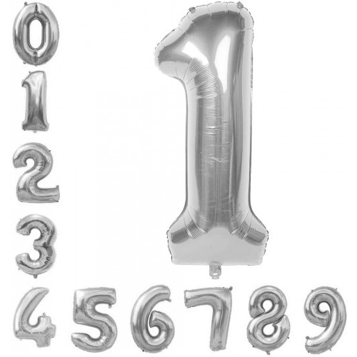 Palloncino numerico argento da 100 cm, in alluminio
