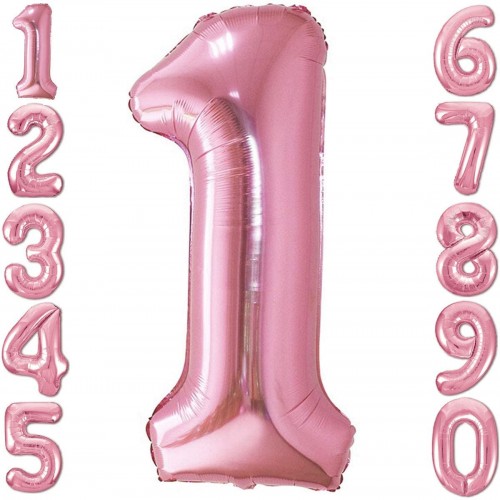 Palloncino numerico rosa metalizzato, Pink, da 100 cm