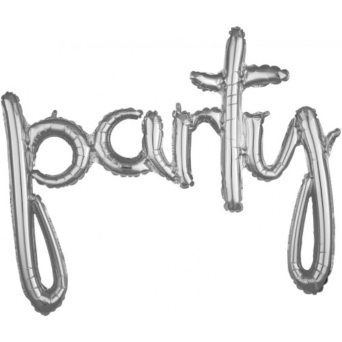 Scritta Party di palloncini, argentata, 99 x 78 cm, in alluminio