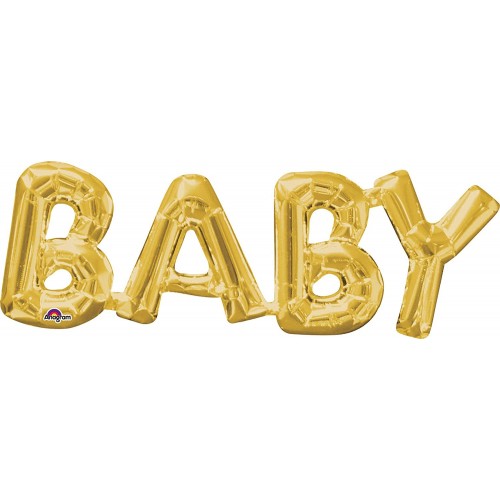 Set palloncini con parola Baby, in alluminio, colore oro