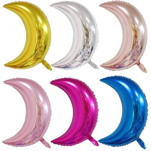 Set da 6 Palloncini forma luna, colori assortiti, in alluminio