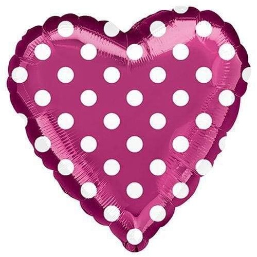 Palloncino a forma di cuore fucsia con pois bianchi, per feste