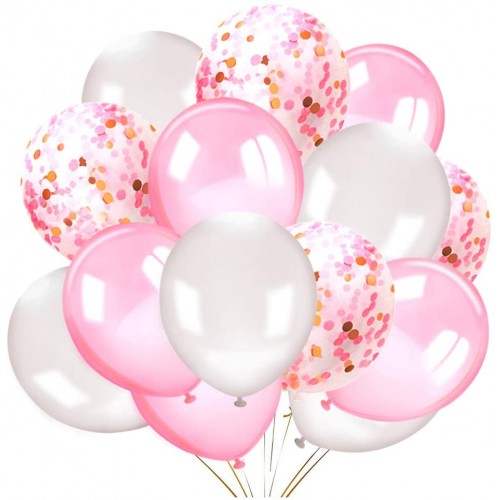 Kit da 50 Palloncini con coriandoli, rosa e bianchi, per feste