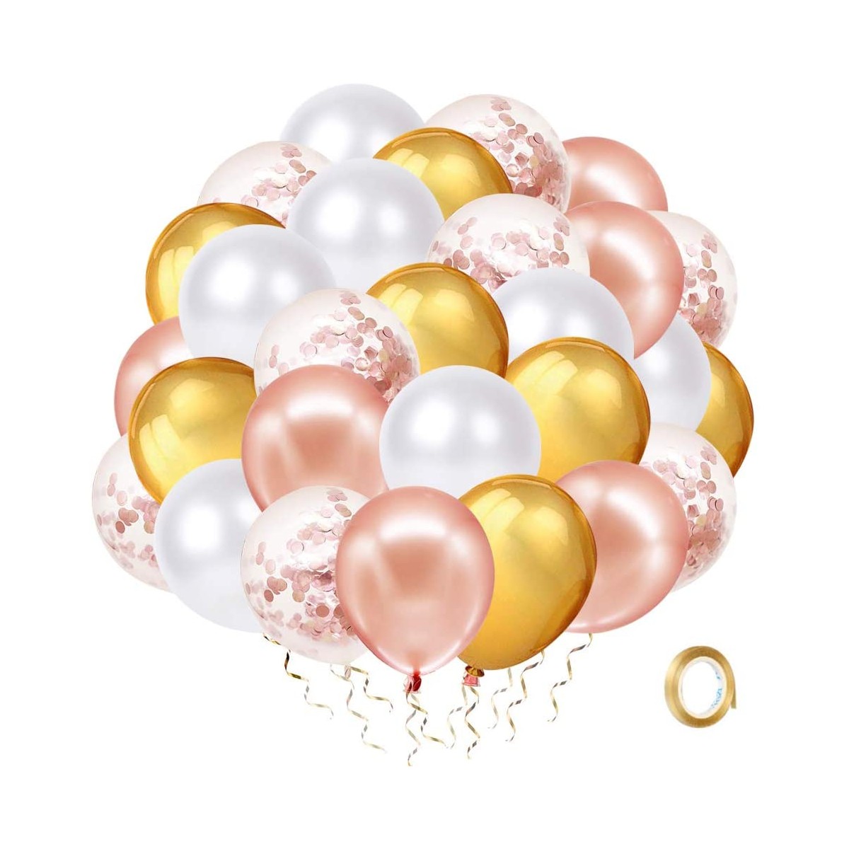 Kit con 50 Palloncini di Coriandoli oro, bianchi e rosa, per feste