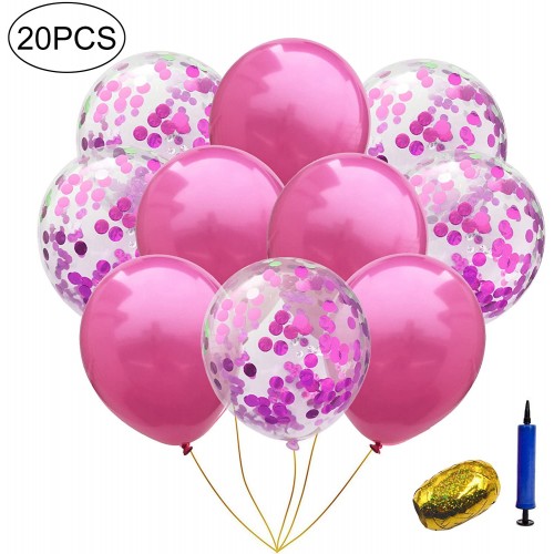 Set da 20 palloncini magenta con coriandoli e pompetta