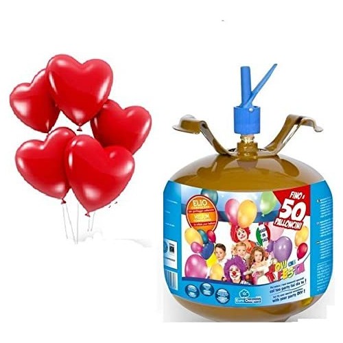 Bombola Elio da 6,9 lt con 50 Palloncini forma cuore da 23 cm