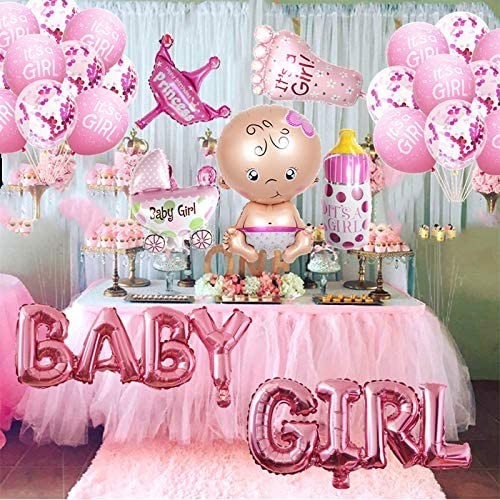 Set addobbi festa Baby Girl rosa, con palloncini e decorazioni varie