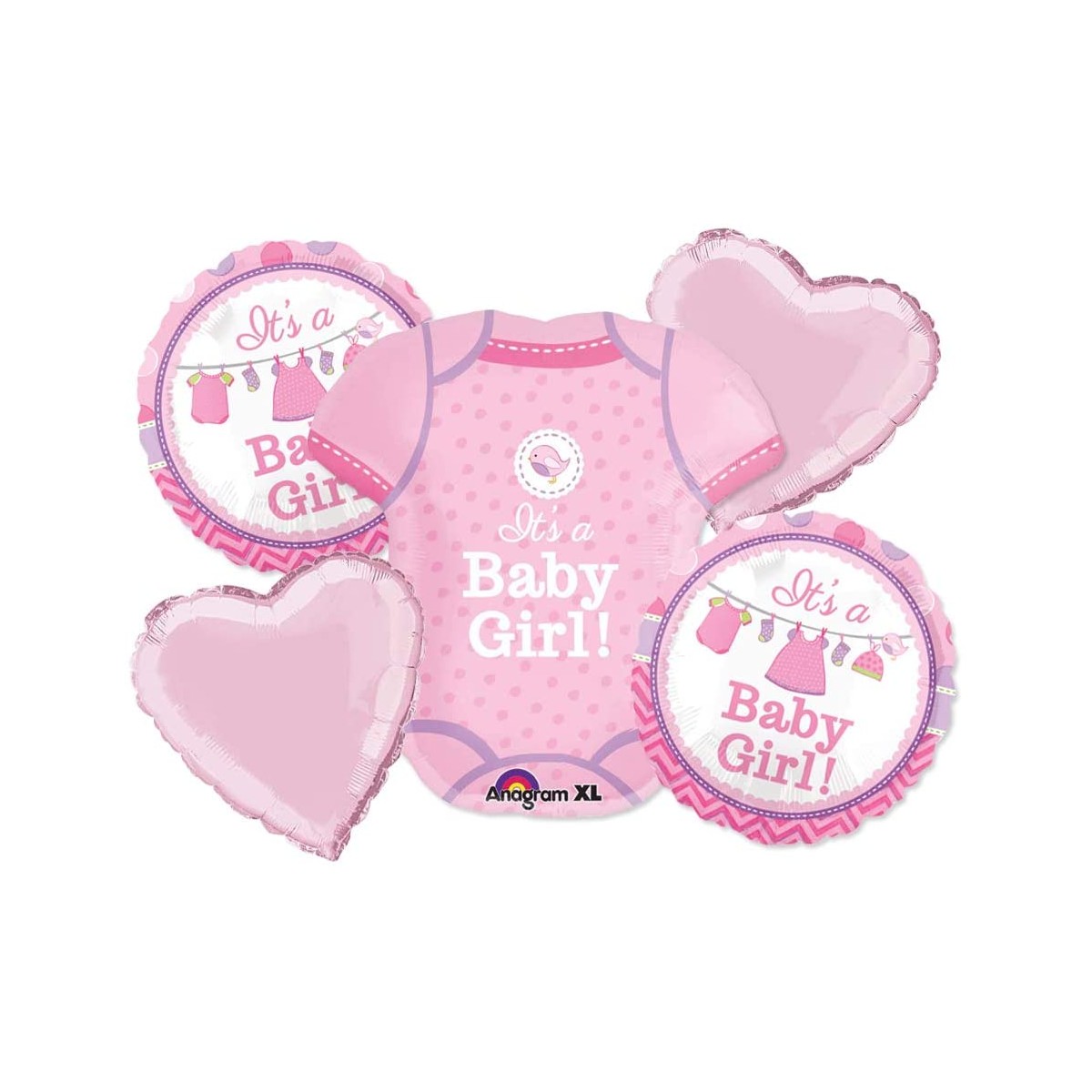 Bouquet palloncini Love Girl Rosa, per nascita e baby shower
