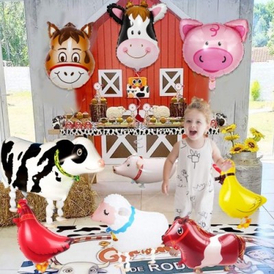 JOYMEMO Decorazioni per Feste di Animali da Fattoria Palloncini con stagnola da Cortile e Cupcake Topper Mucca di Pollo Anat