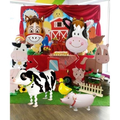 JOYMEMO Decorazioni per Feste di Animali da Fattoria Palloncini con stagnola da Cortile e Cupcake Topper Mucca di Pollo Anat