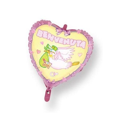 Palloncino mylar scritta Benvenuta, da 45 cm, forma cuore