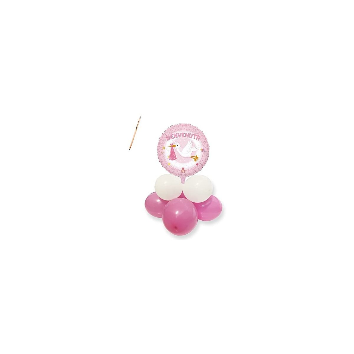 Centrotavola di palloncini nascita con cicogna rosa, per feste