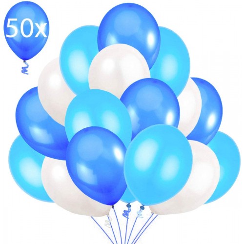 Set da 50 Palloncini celesti, blu e bianchi in lattice, da 30 cm
