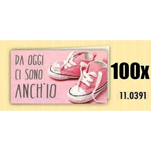 Set da 100 Bigliettini nascita rosa, per bomboniere