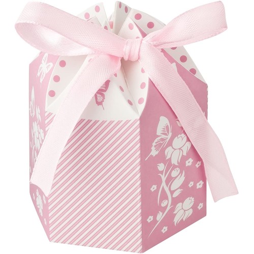 Set da 30 scatoline rosa nascita con fiocco, per bomboniere e regalini