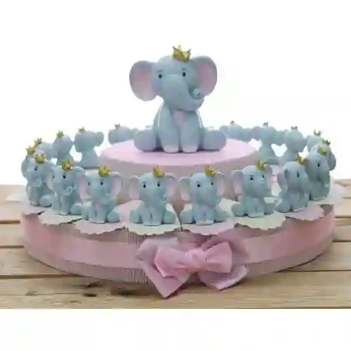 Torta di bomboniere con Elefantino per nascita rosa, 20 fette