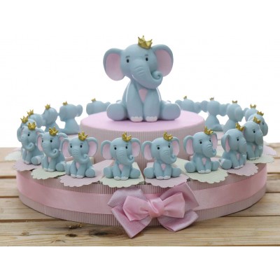 Torta di bomboniere con Elefantino per nascita rosa, 20 fette