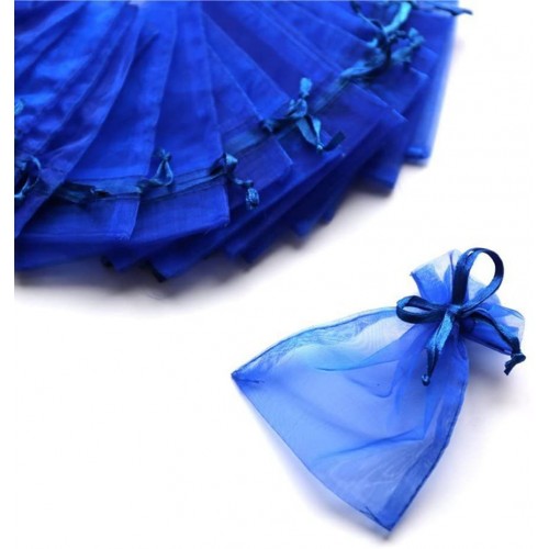 Set da 100 Sacchetti Organza da 7 x 9 cm, blu, portaconfetti