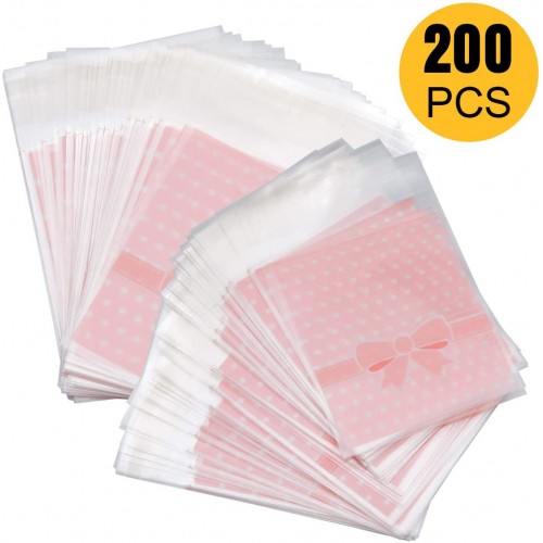 Set da 200 Sacchetti rosa di plastica, per confetti o caramelle