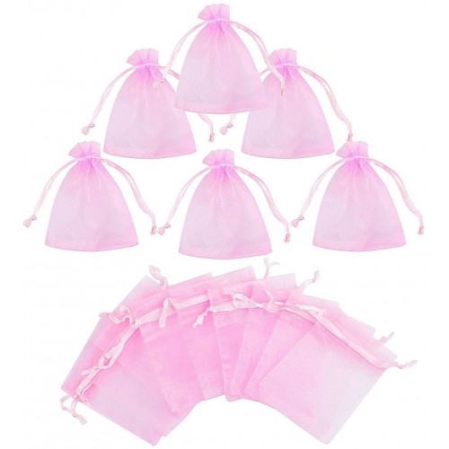Conf. da 100 Sacchetti rosa in organza, per confetti e bomboniere nascita