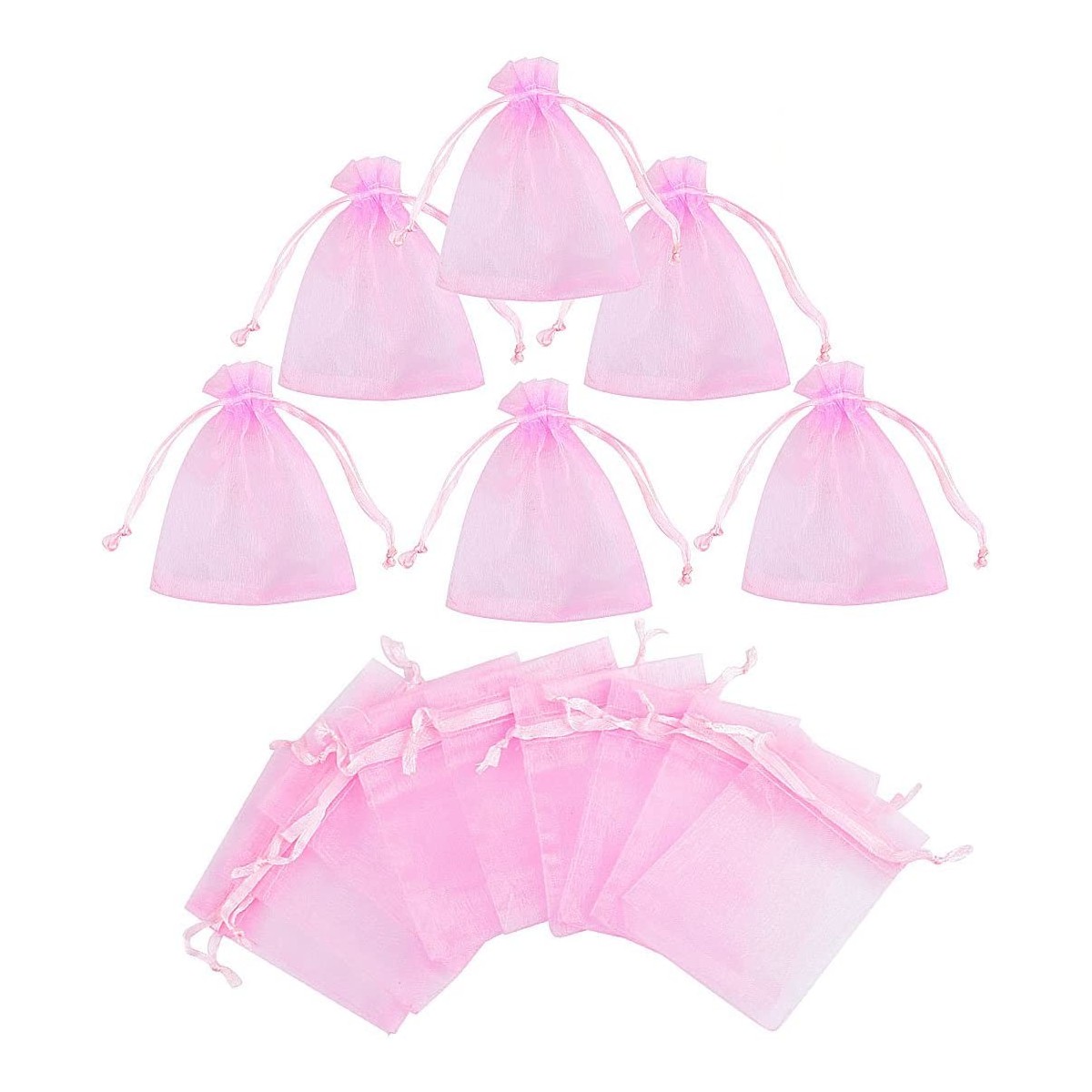 Conf. da 100 Sacchetti rosa in organza, per confetti e bomboniere nascita