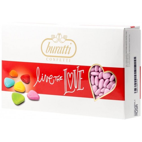 Confetti cuori rosa da 1 kg - Buratti, cioccolato e frutta, con mandorla