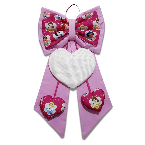 Fiocco nascita rosa principesse Disney, ricamabile sul cuore