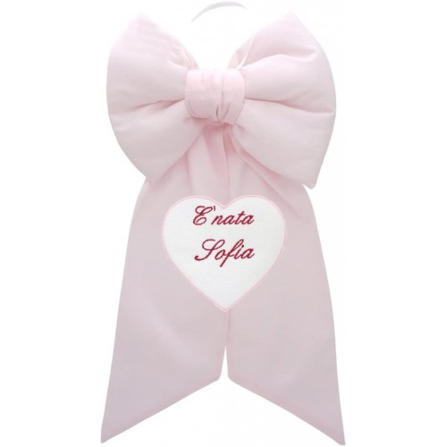 Coccarda nascita con cuore, rosa chiaro, personalizzabile