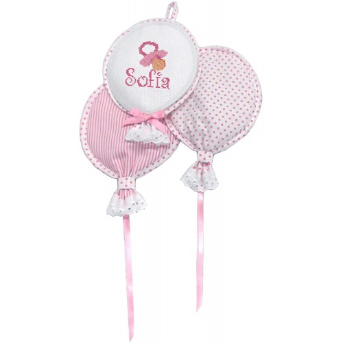 Fiocco Nascita con 3 palloncini, da ricamare, rosa, per bambine