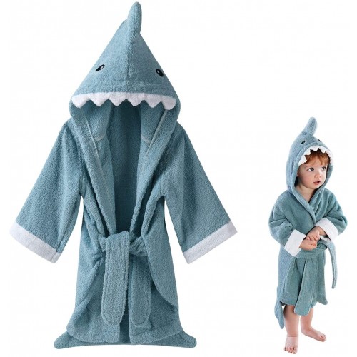 Accappatoio per bebè morbido tema squalo, grigio, idea regalo